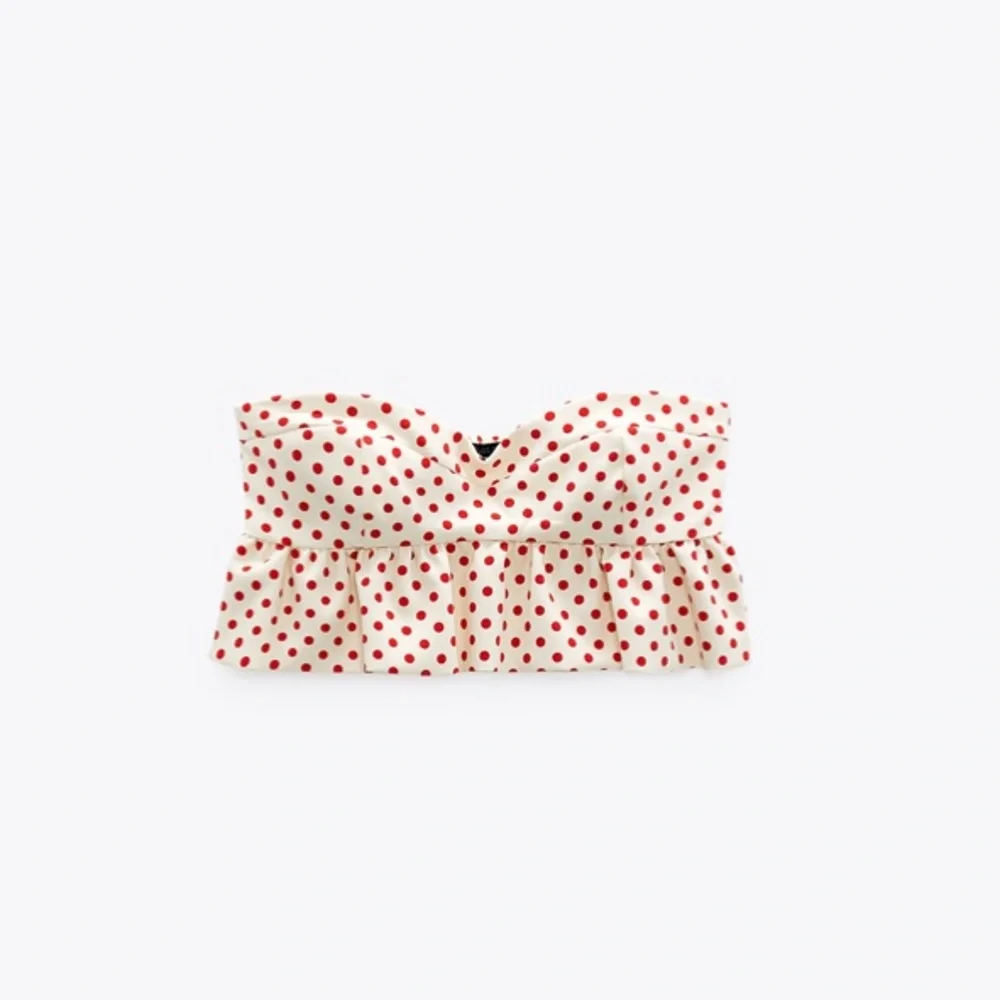 NWOT Zara Polka Dot Strapless Bustier Crop Top Ruffle in Ivory Red Preppy - Picture 2 of 10